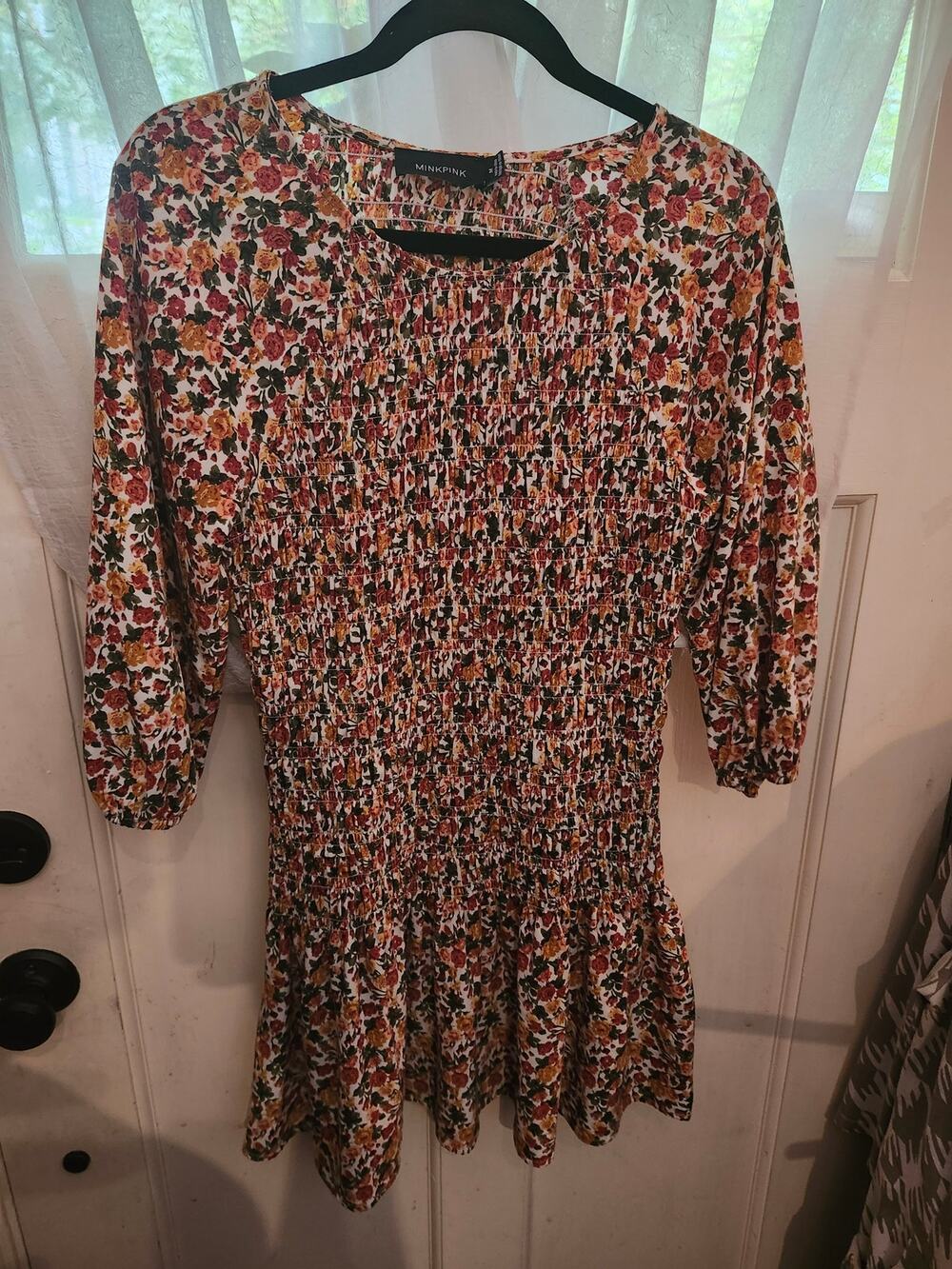 Minkpink Floral Rushed Minidress Sz M Cottagecore Coquette Romantic Boho